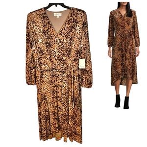 Nurture Westbound Plus Size 3X Faux Wrap Belt Dress Animal Print Velvet Burnout